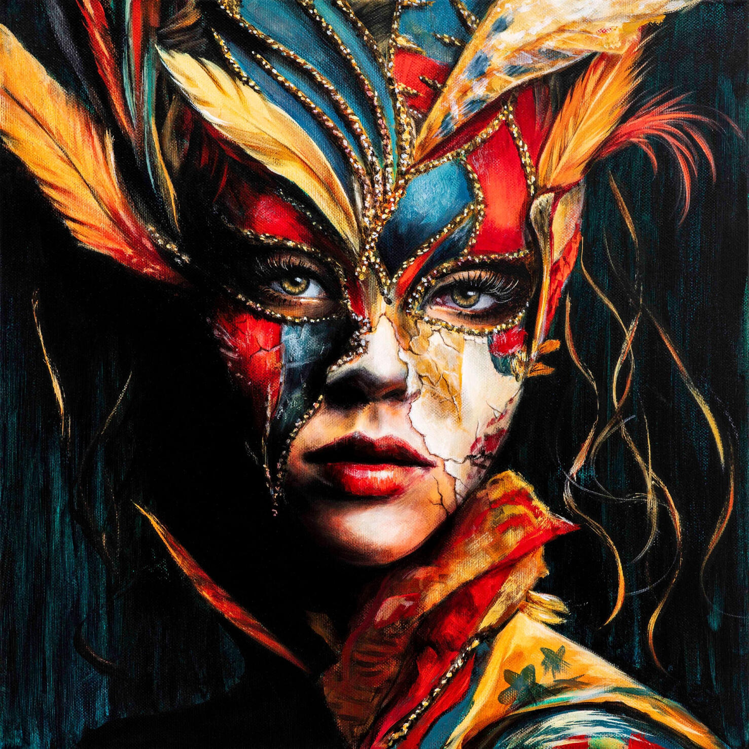 Where the Mask Cracks. Akryl på lerret. 40x40 cm.